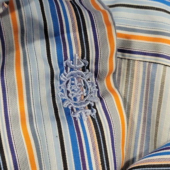 Robert Graham SZ M Multicolor Striped Button Down Shirt Embroidered Flip Cuffs - Picture 6 of 11